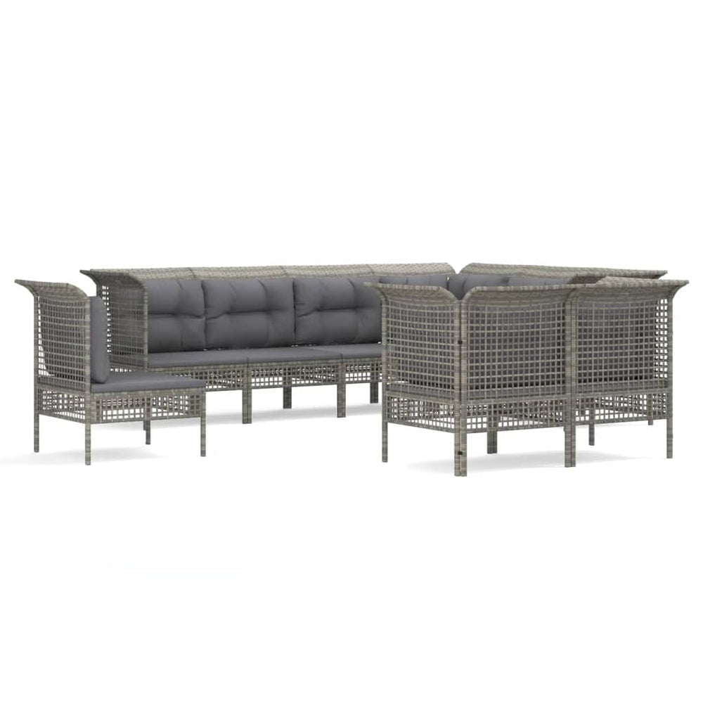 Set Mobilier De Grădină Cu Perne, 9 Piese, Gri, Poliratan