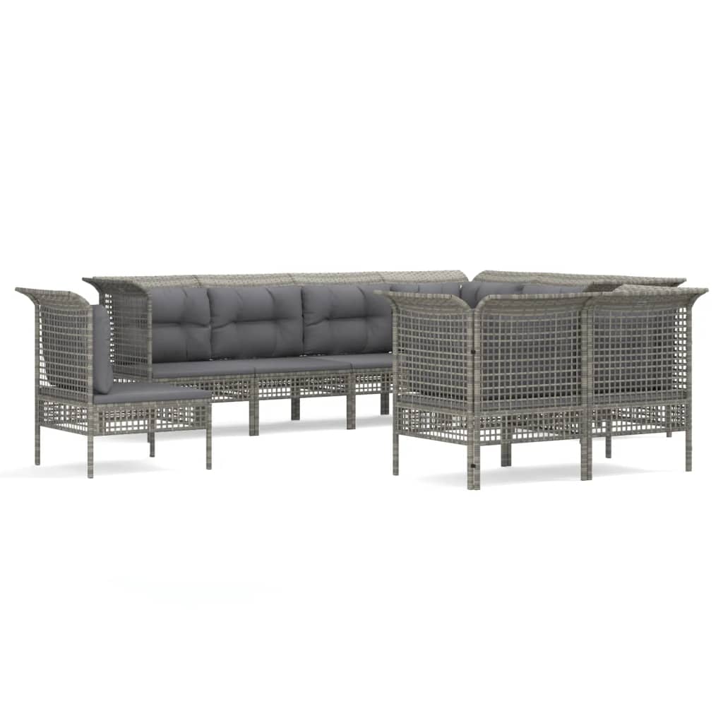 Set Mobilier De Grădină Cu Perne, 9 Piese, Gri, Poliratan