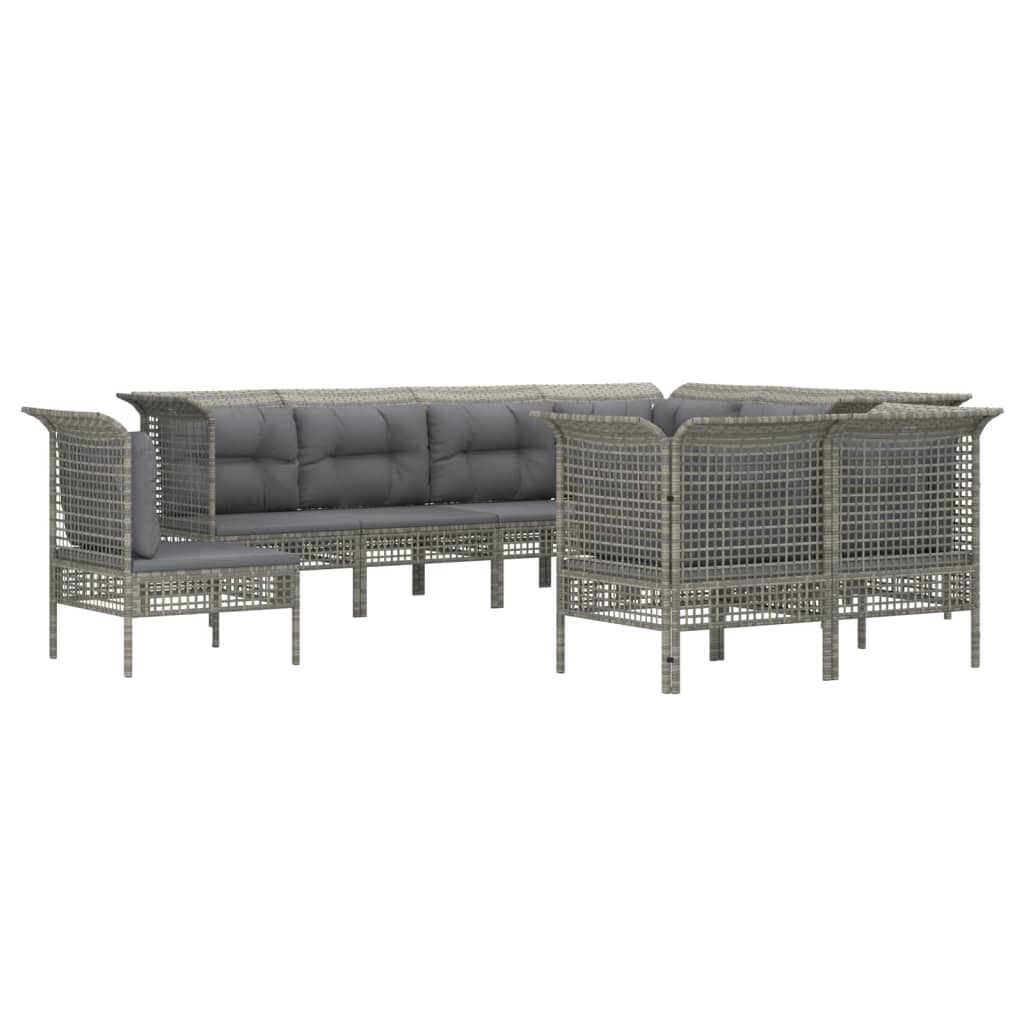 Set Mobilier De Grădină Cu Perne, 9 Piese, Gri, Poliratan