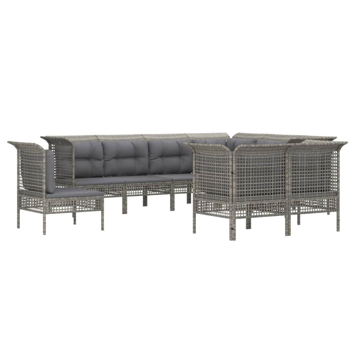 Set Mobilier De Grădină Cu Perne, 9 Piese, Gri, Poliratan