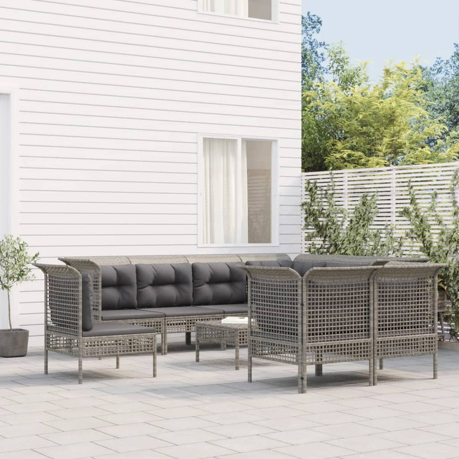 Set Mobilier De Grădină Cu Perne, 9 Piese, Gri, Poliratan