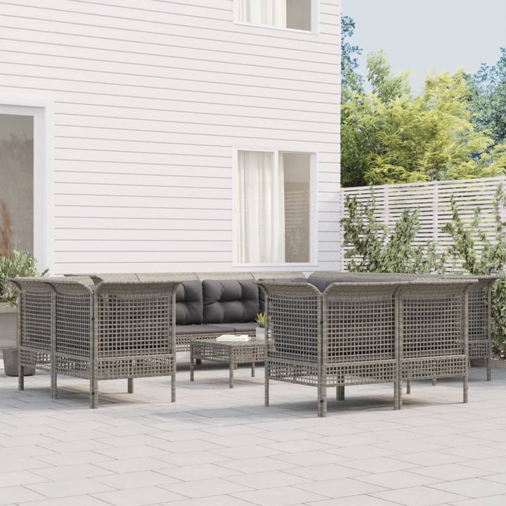 Set Mobilier De Grădină Cu Perne, 9 Piese, Gri, Poliratan