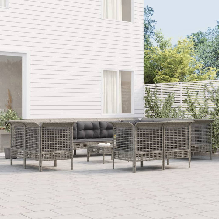 Set Mobilier De Grădină Cu Perne, 9 Piese, Gri, Poliratan