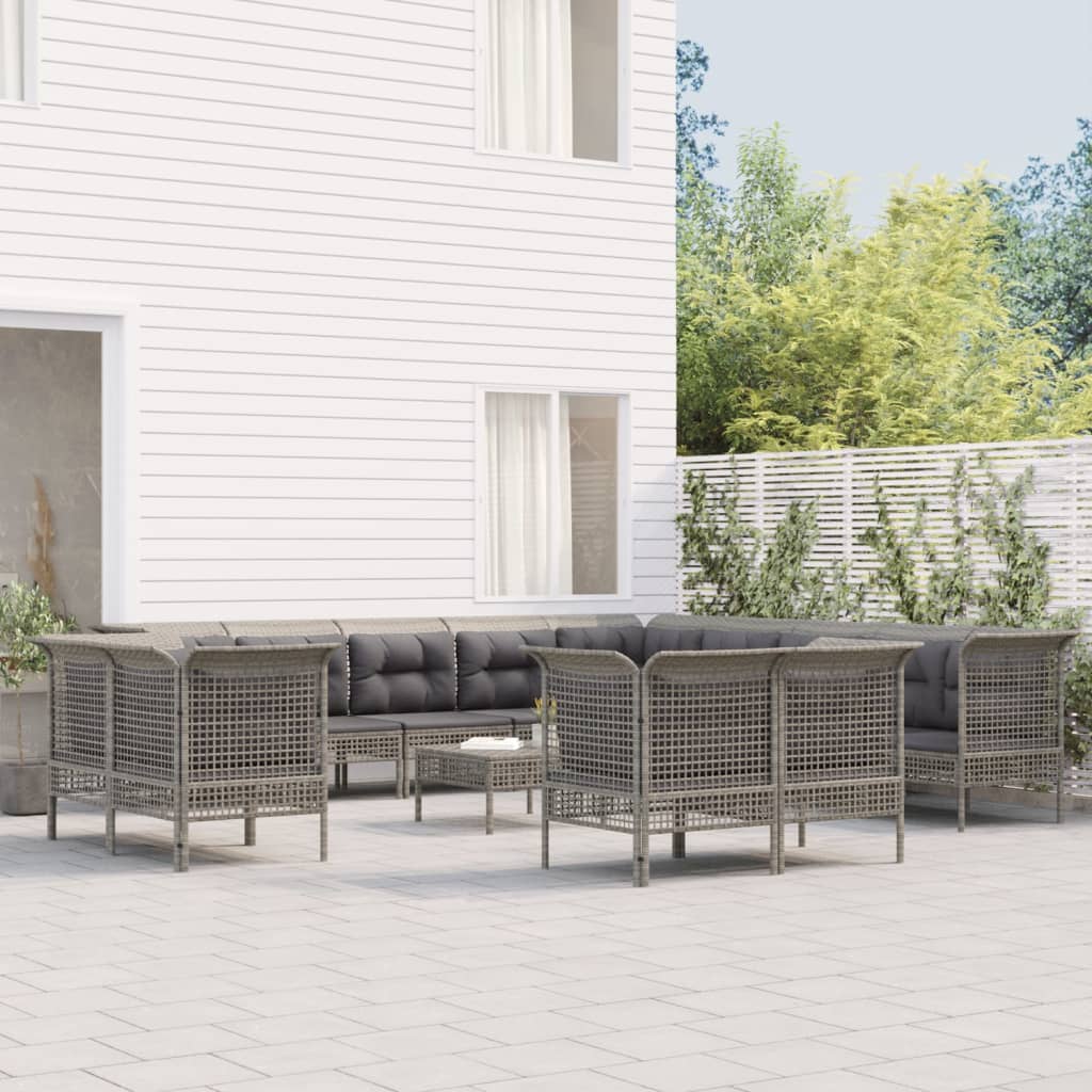Set Mobilier De Grădină Cu Perne, 9 Piese, Gri, Poliratan