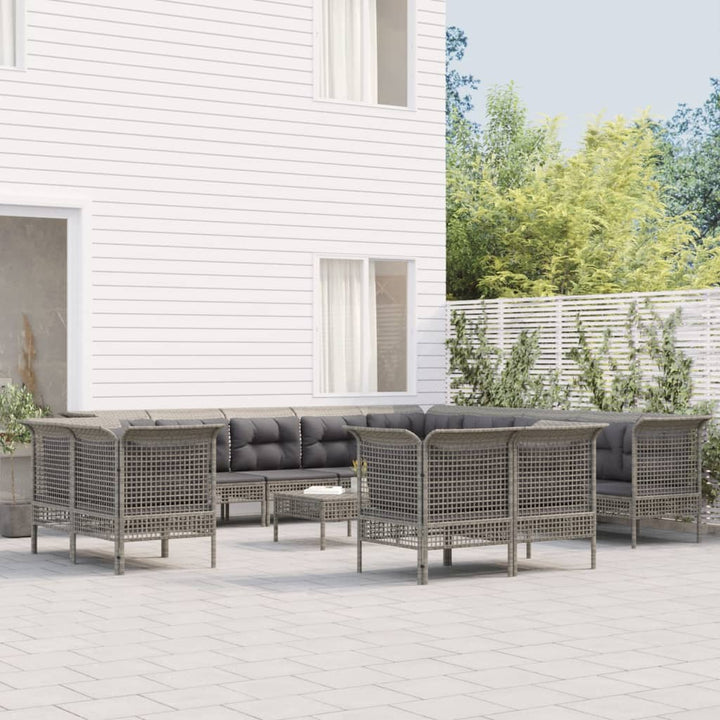 Set Mobilier De Grădină Cu Perne, 9 Piese, Gri, Poliratan