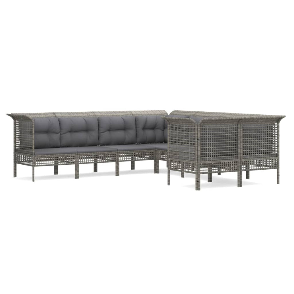 Set Mobilier De Grădină Cu Perne, 8 Piese, Gri, Poliratan