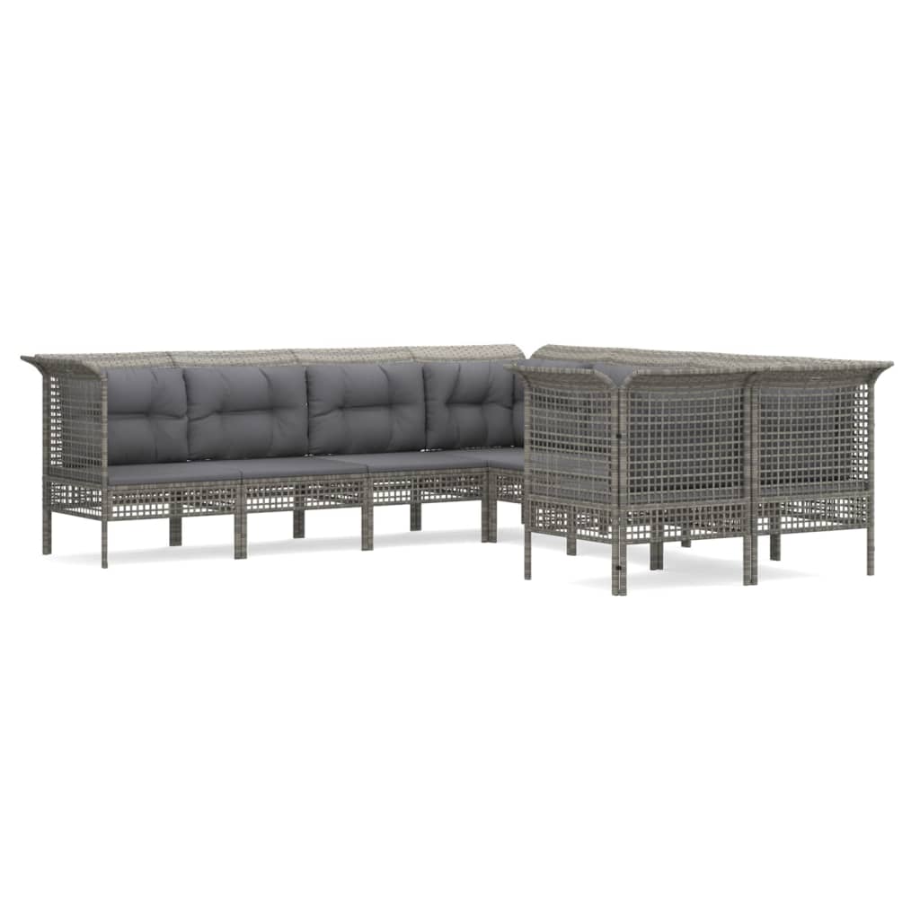 Set Mobilier De Grădină Cu Perne, 8 Piese, Gri, Poliratan