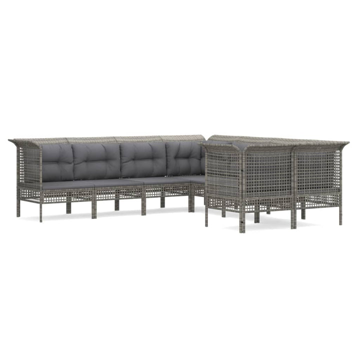 Set Mobilier De Grădină Cu Perne, 8 Piese, Gri, Poliratan