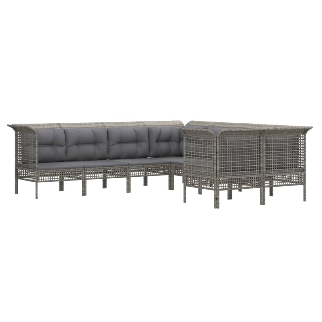 Set Mobilier De Grădină Cu Perne, 8 Piese, Gri, Poliratan