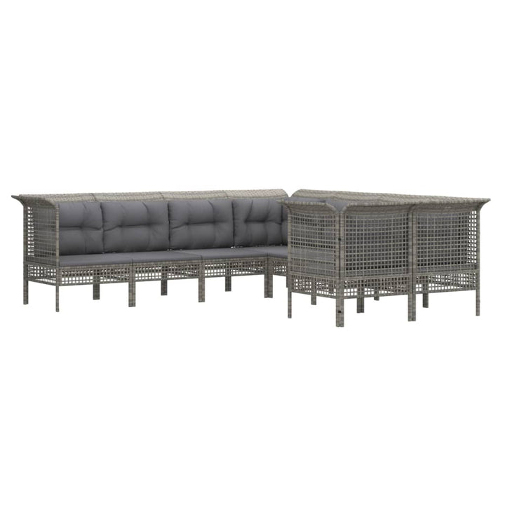 Set Mobilier De Grădină Cu Perne, 8 Piese, Gri, Poliratan