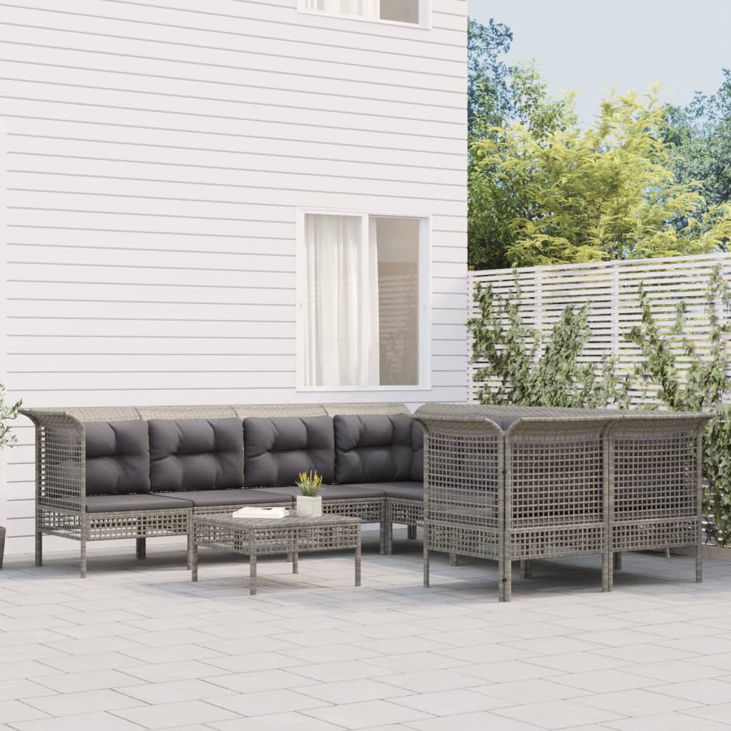 Set Mobilier De Grădină Cu Perne, 8 Piese, Gri, Poliratan