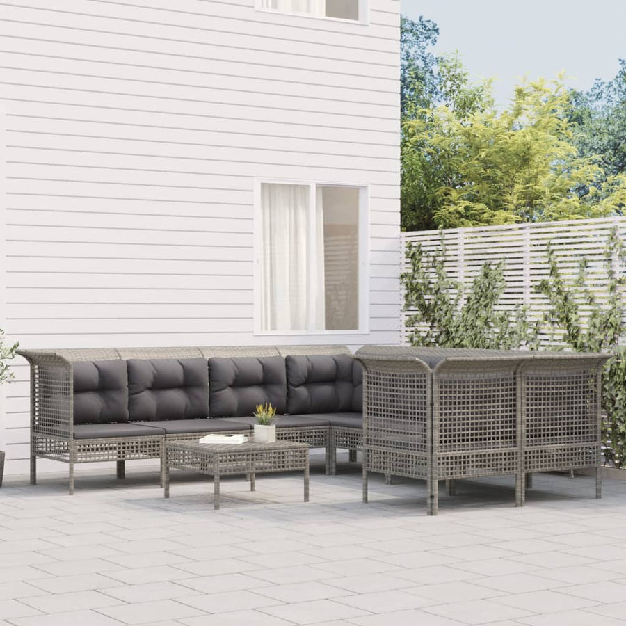 Set Mobilier De Grădină Cu Perne, 8 Piese, Gri, Poliratan