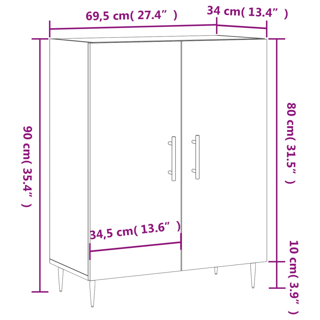 Dulap, Alb Extralucios, 69,5X34X90 Cm, Lemn Compozit