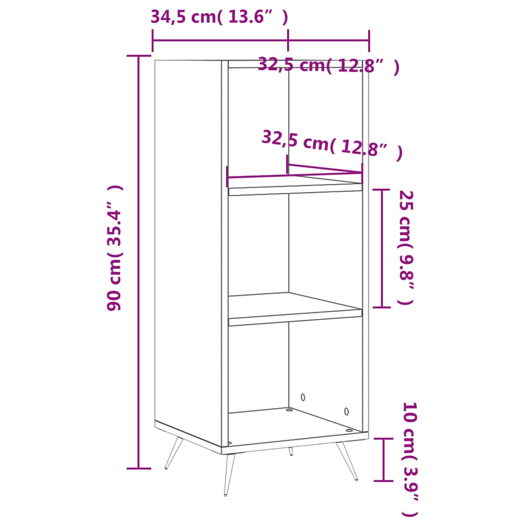 Dulap Cu Rafturi, Alb Extralucios, 34,5X32,5X90Cm Lemn Compozit