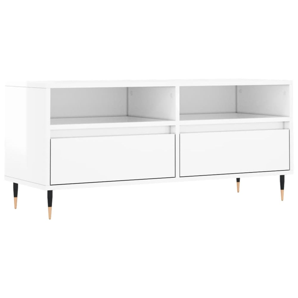 Comodă Tv, Alb Extralucios, 100X34,5X44,5 Cm, Lemn Prelucrat