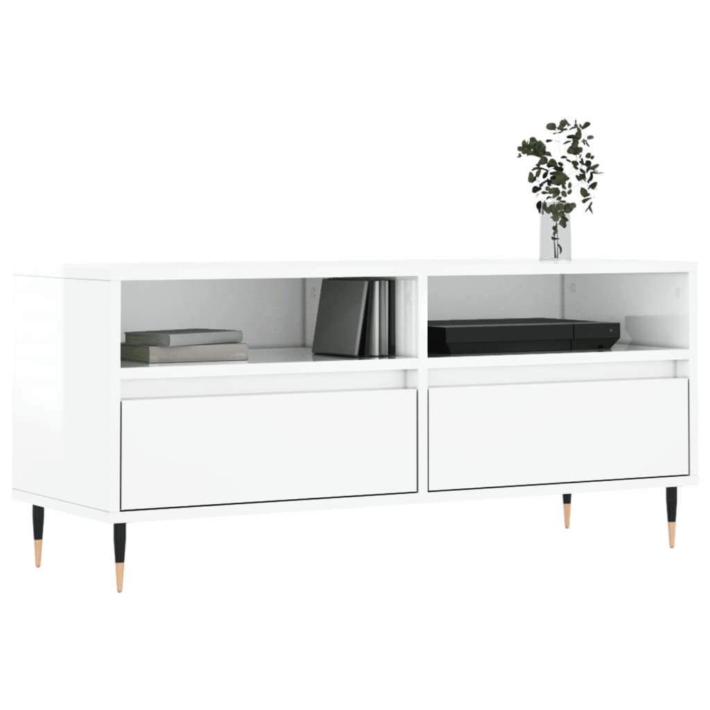 Comodă Tv, Alb Extralucios, 100X34,5X44,5 Cm, Lemn Prelucrat
