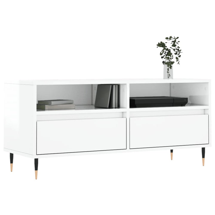 Comodă Tv, Alb Extralucios, 100X34,5X44,5 Cm, Lemn Prelucrat
