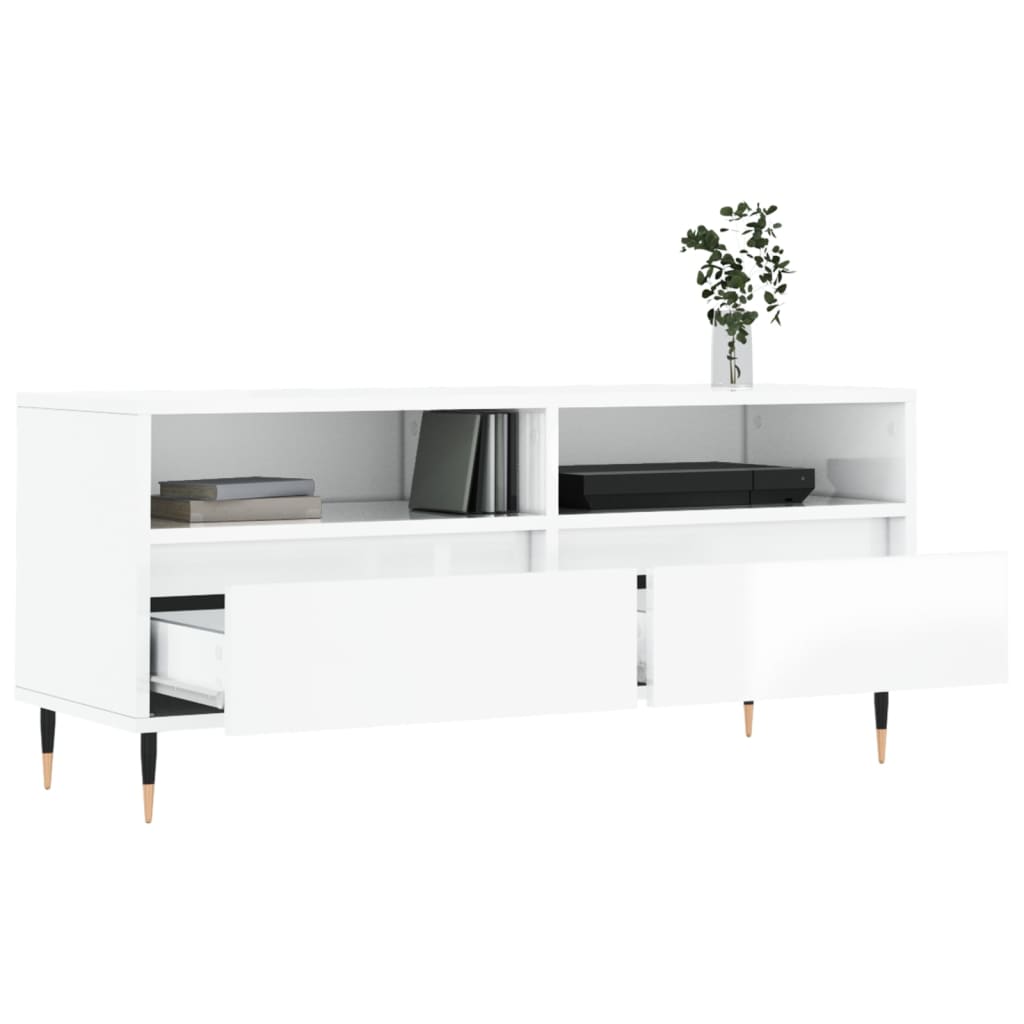 Comodă Tv, Alb Extralucios, 100X34,5X44,5 Cm, Lemn Prelucrat