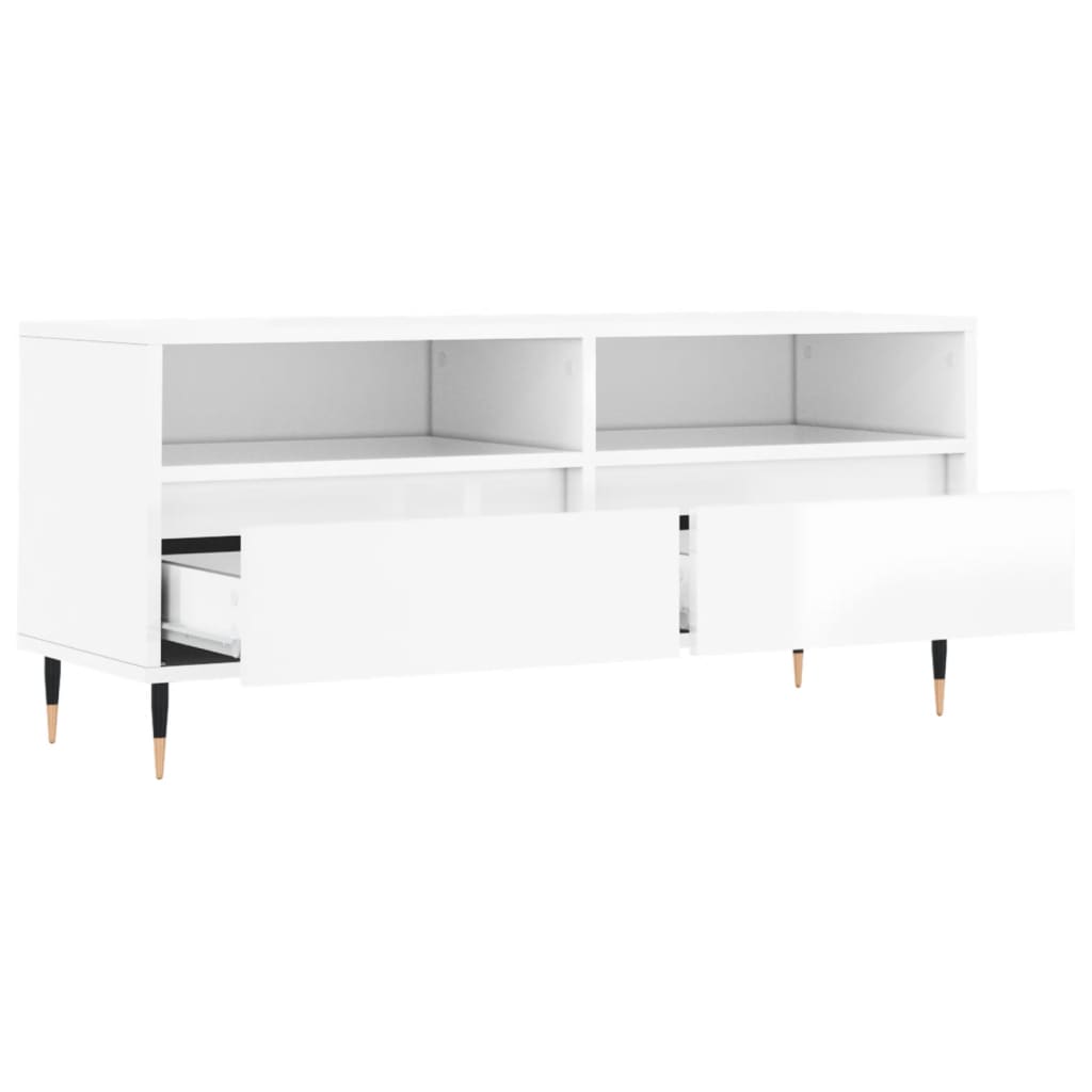 Comodă Tv, Alb Extralucios, 100X34,5X44,5 Cm, Lemn Prelucrat