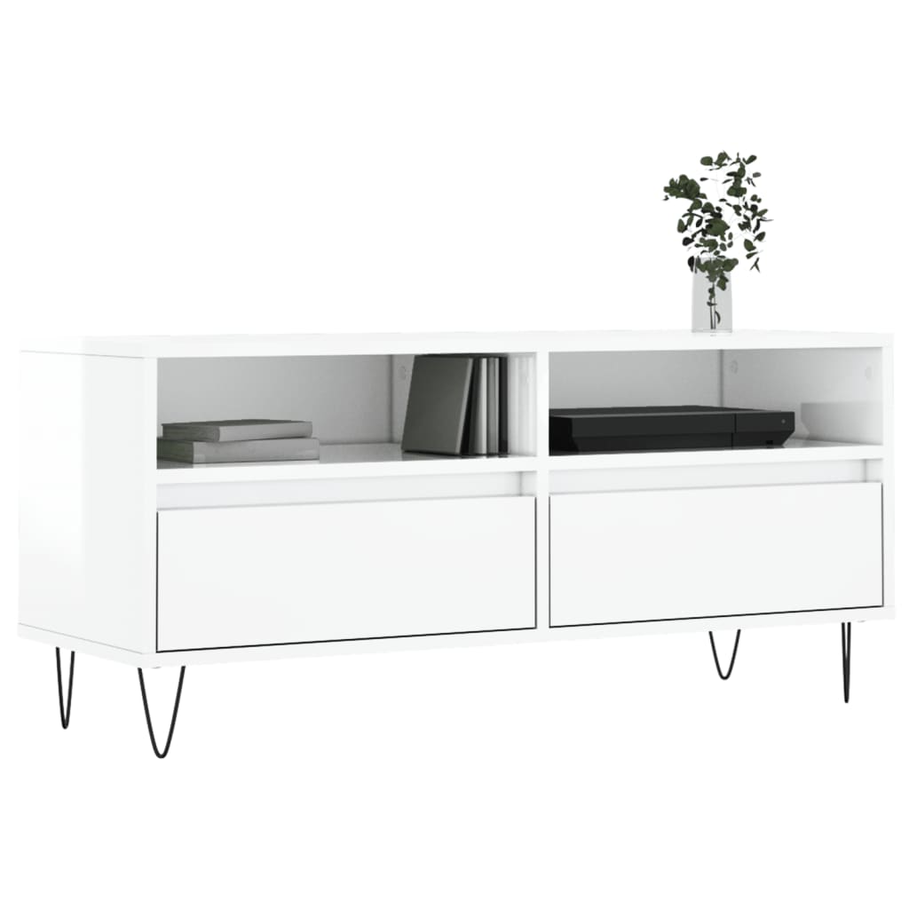 Comodă Tv, Alb Extralucios, 100X34,5X44,5 Cm, Lemn Prelucrat