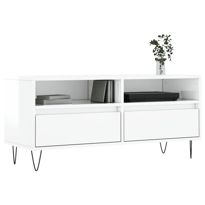 Comodă Tv, Alb Extralucios, 100X34,5X44,5 Cm, Lemn Prelucrat