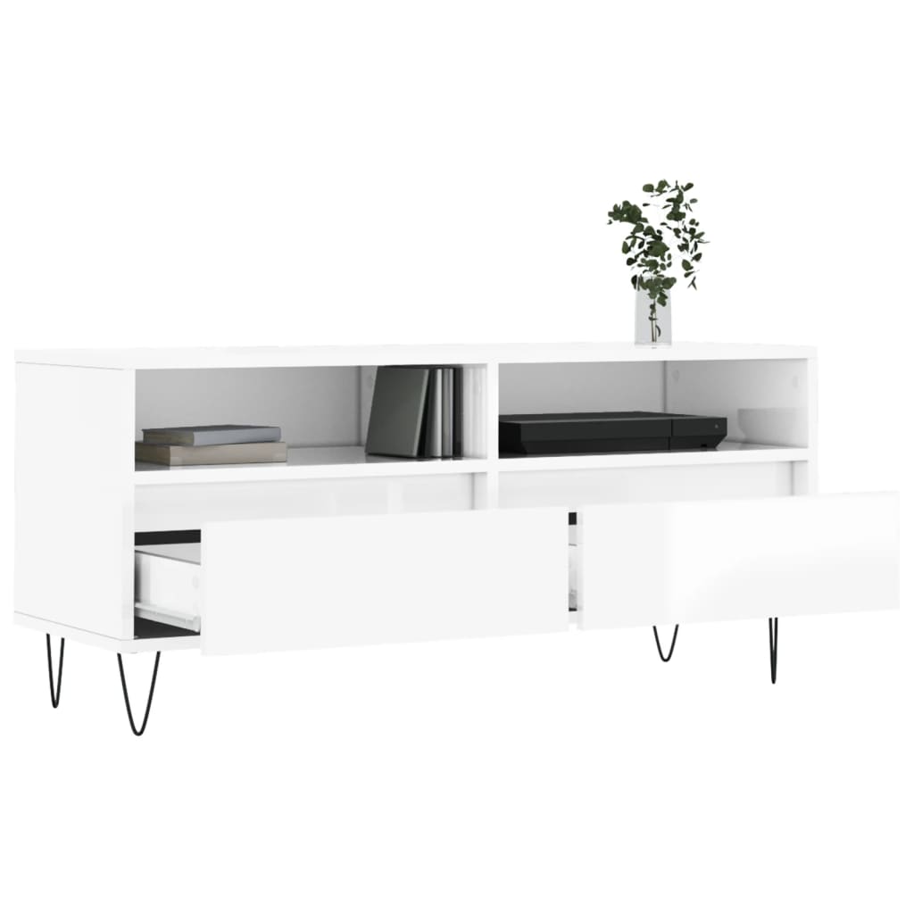 Comodă Tv, Alb Extralucios, 100X34,5X44,5 Cm, Lemn Prelucrat
