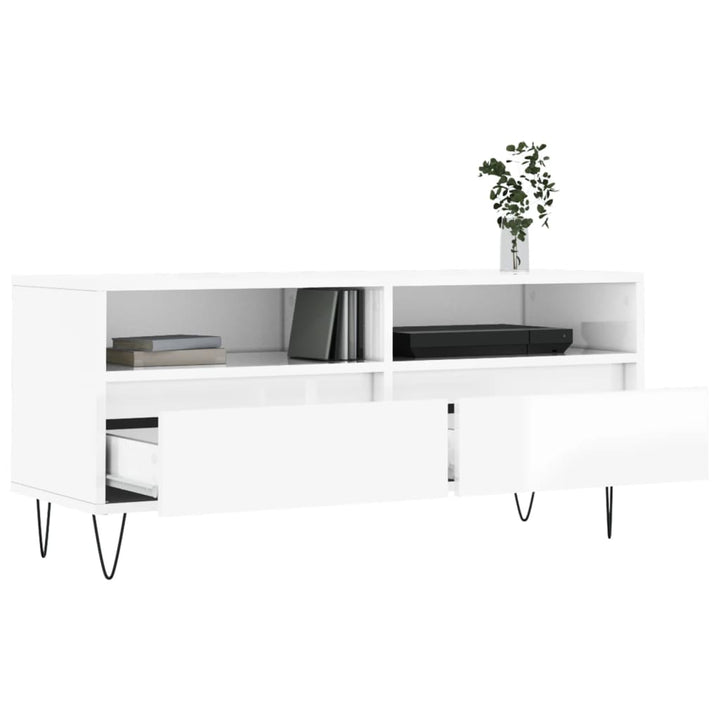 Comodă Tv, Alb Extralucios, 100X34,5X44,5 Cm, Lemn Prelucrat