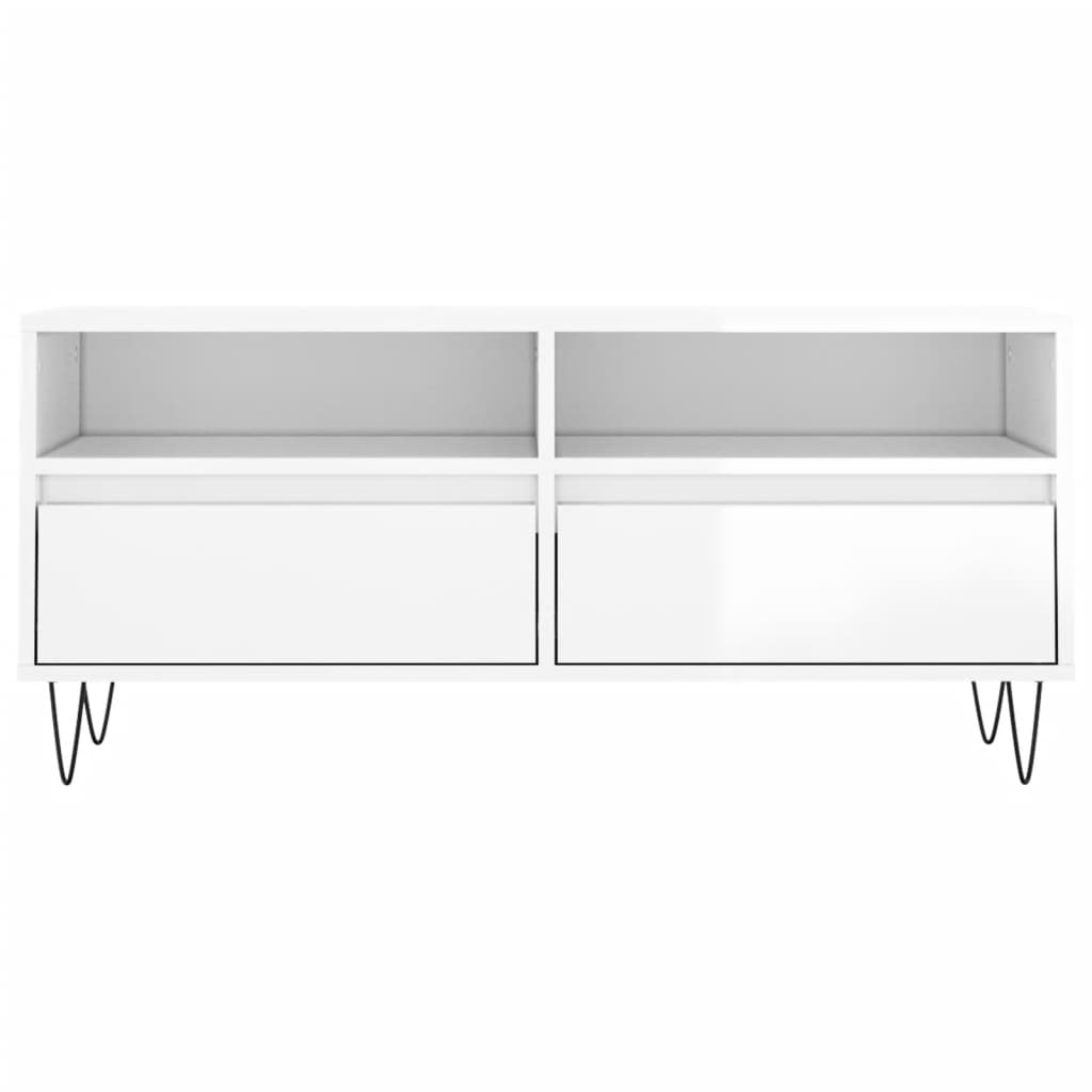 Comodă Tv, Alb Extralucios, 100X34,5X44,5 Cm, Lemn Prelucrat