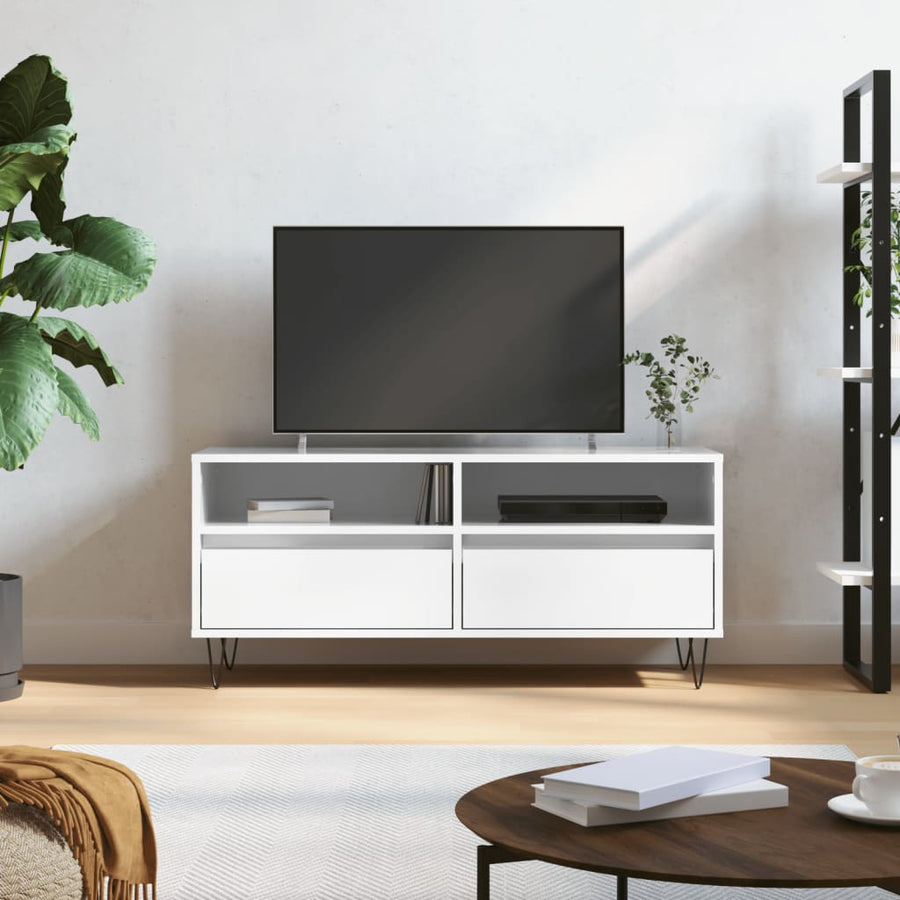 Comodă Tv, Alb Extralucios, 100X34,5X44,5 Cm, Lemn Prelucrat