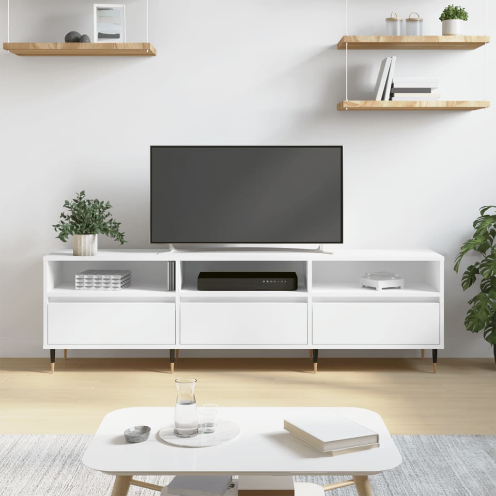 Comodă Tv, Alb Extralucios, 150X30X44,5 Cm, Lemn Prelucrat