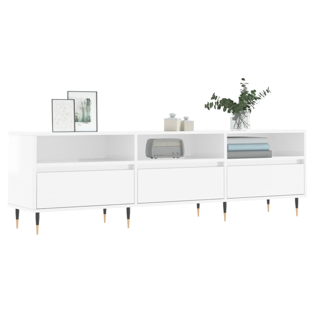 Comodă Tv, Alb Extralucios, 150X30X44,5 Cm, Lemn Prelucrat