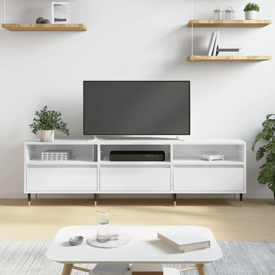 Comodă Tv, Alb Extralucios, 150X30X44,5 Cm, Lemn Prelucrat