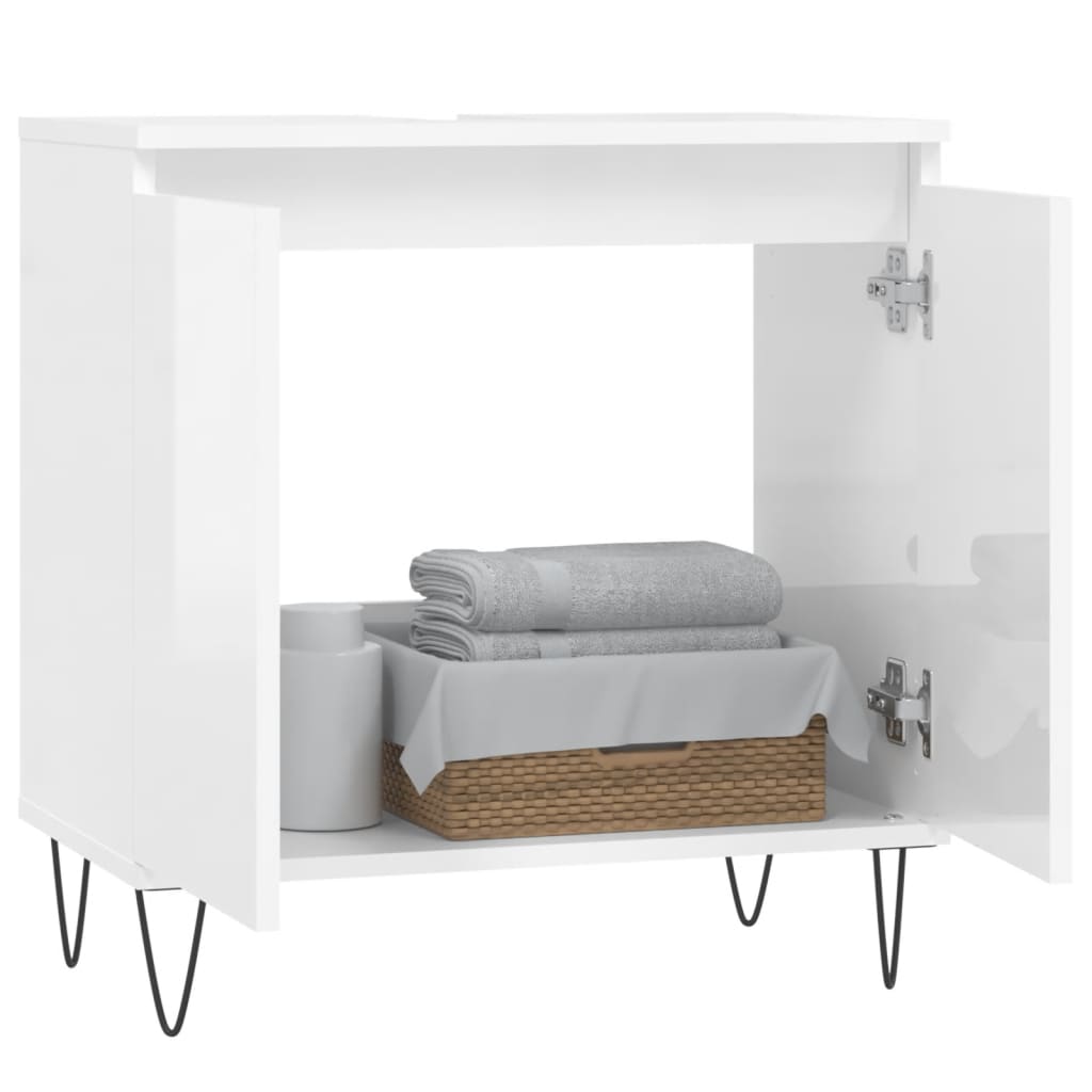 Dulap De Baie, Alb Extralucios, 58X33X60 Cm, Lemn Prelucrat