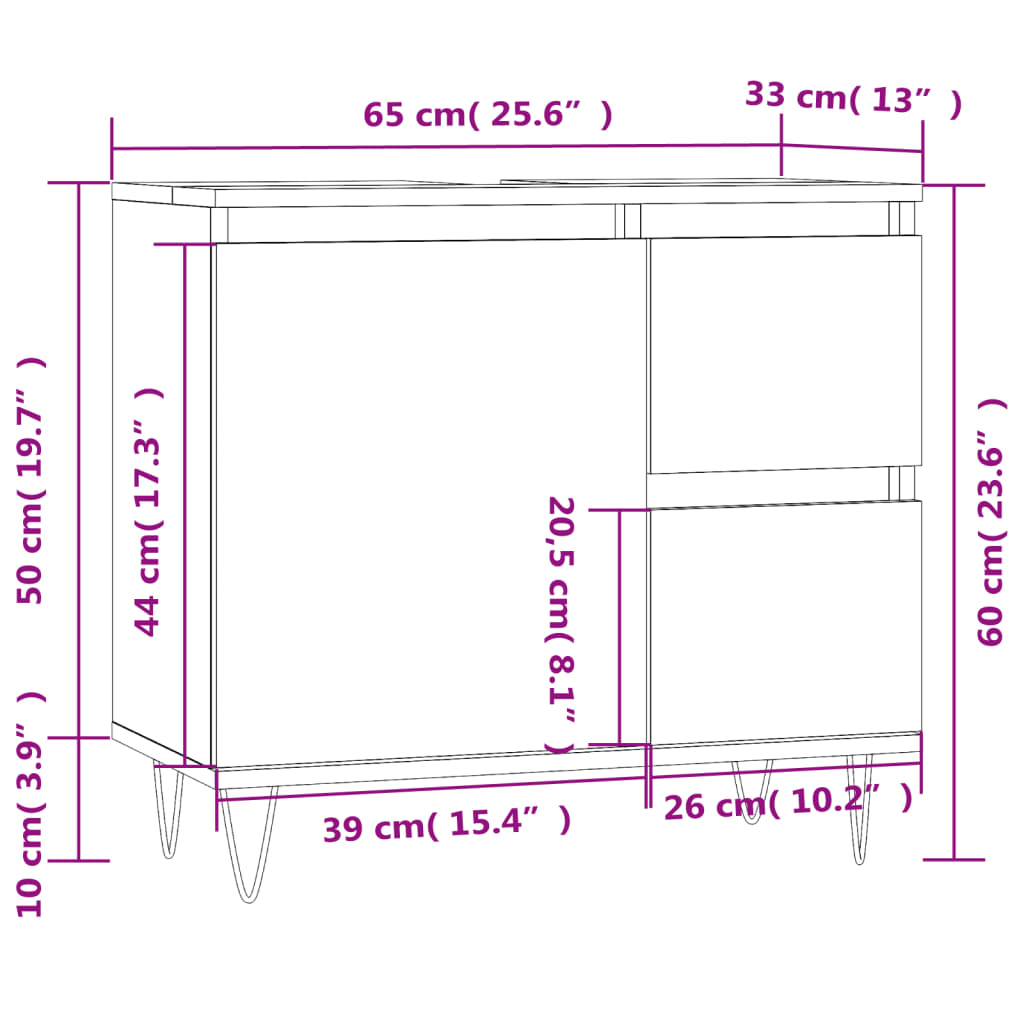 Dulap De Baie, Stejar Sonoma, 65X33X60 Cm, Lemn Prelucrat