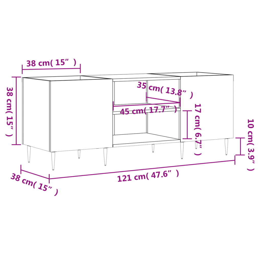 Dulapuri Pentru Discuri Alb Lucios 121X38X48 Cm, Lemn Prelucrat