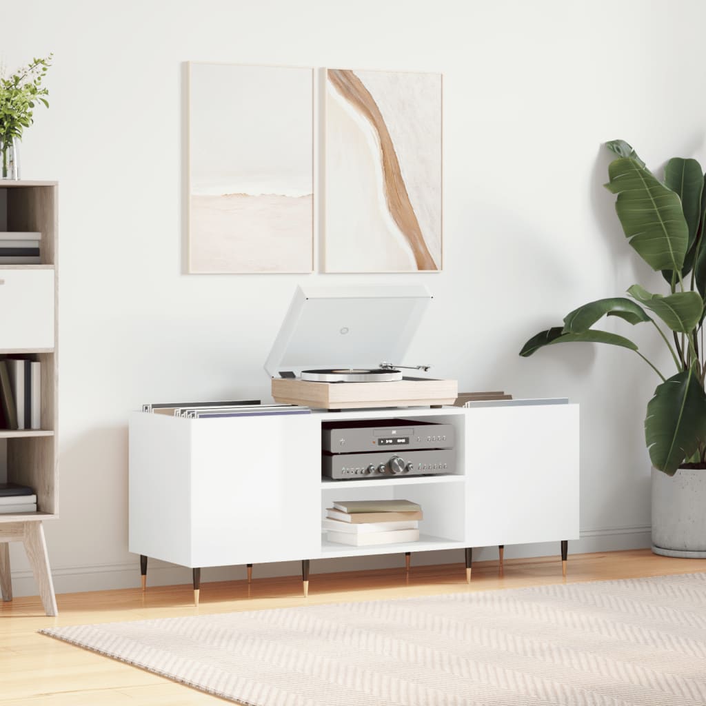 Dulapuri Pentru Discuri Alb Lucios 121X38X48 Cm, Lemn Prelucrat