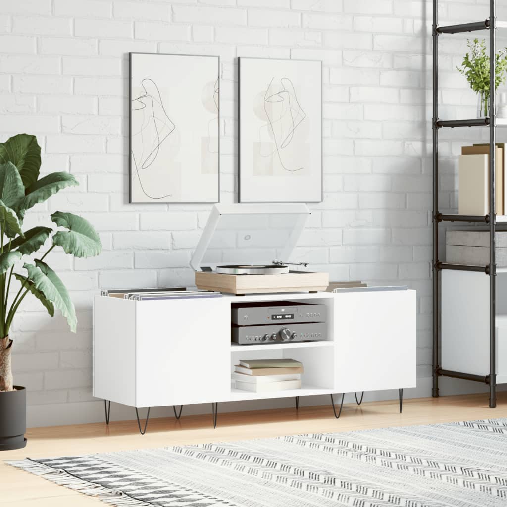 Dulapuri Pentru Discuri Alb Lucios 121X38X48 Cm, Lemn Prelucrat