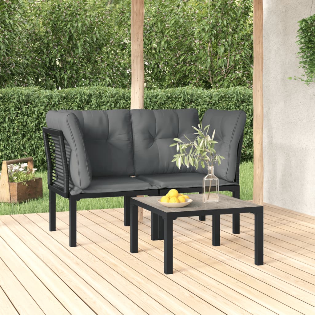Set Mobilier De Grădină Cu Perne, 3 Piese, Negru/Gri, Poliratan