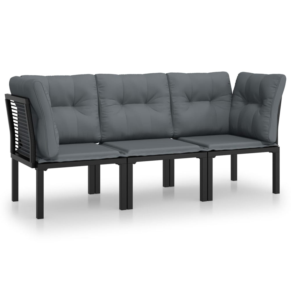 Set Mobilier De Grădină Cu Perne, 3 Piese, Negru/Gri, Poliratan