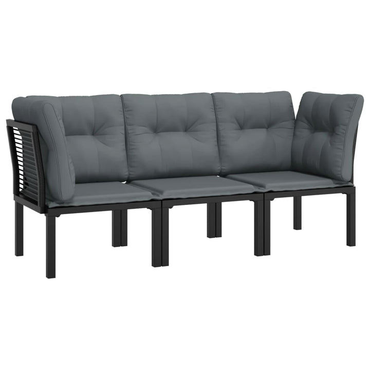 Set Mobilier De Grădină Cu Perne, 3 Piese, Negru/Gri, Poliratan