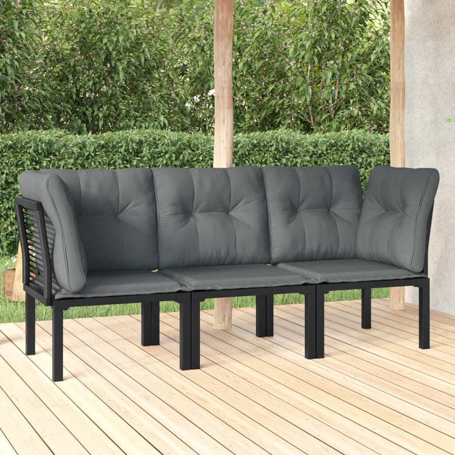 Set Mobilier De Grădină Cu Perne, 3 Piese, Negru/Gri, Poliratan