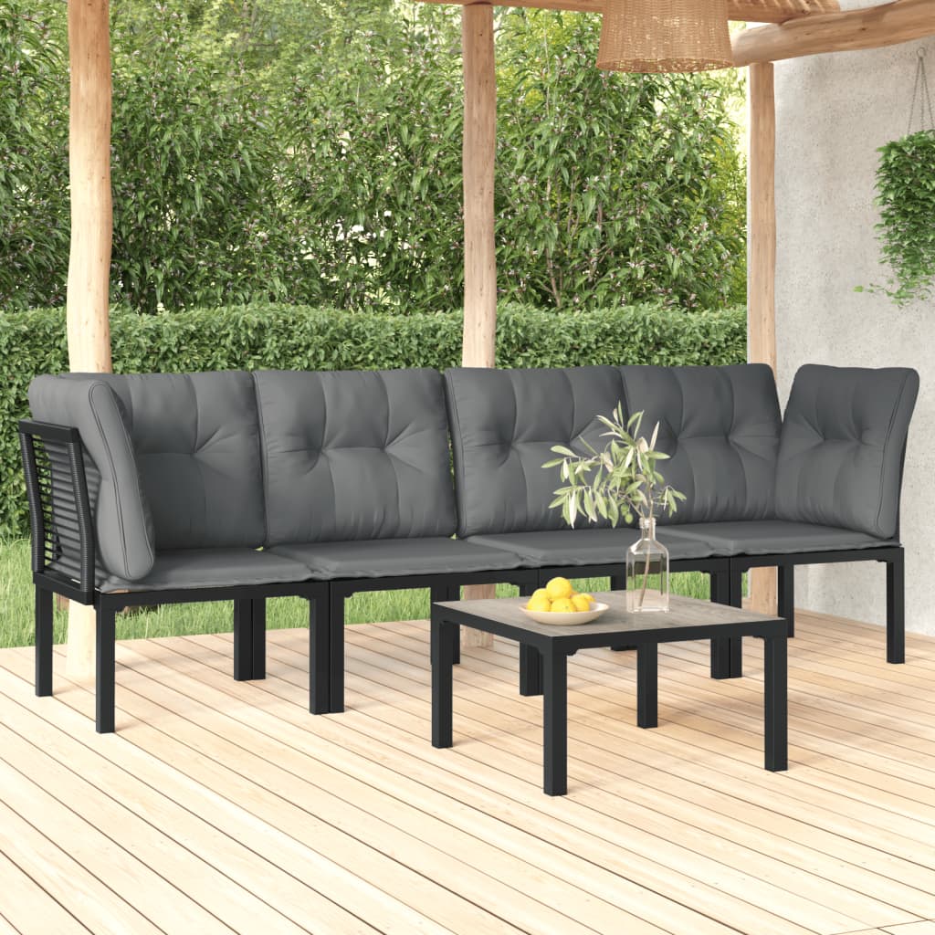 Set Mobilier De Grădină Cu Perne, 3 Piese, Negru/Gri, Poliratan
