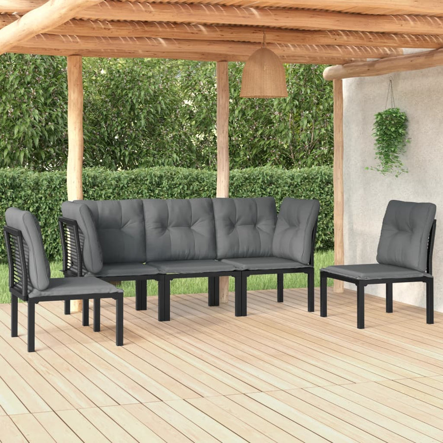 Set Mobilier De Grădină, 5 Piese, Negru/Gri, Poliratan