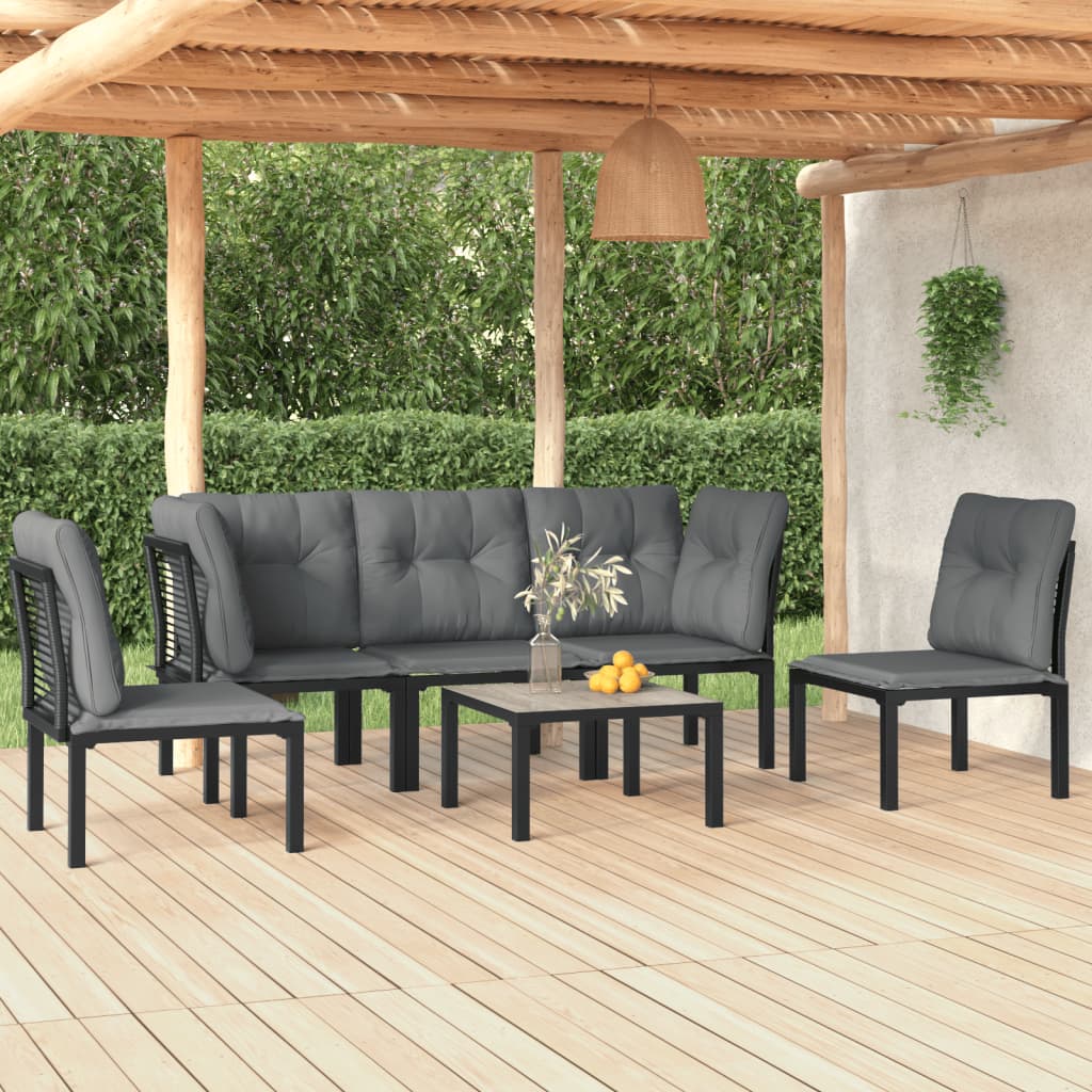 Set Mobilier De Grădină, 5 Piese, Negru/Gri, Poliratan