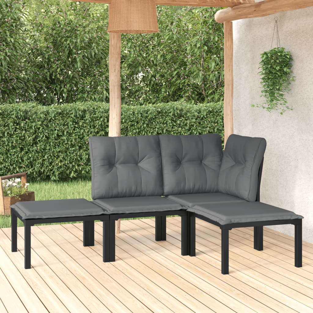 Set Mobilier De Grădină, 6 Piese, Negru Și Gri, Poliratan