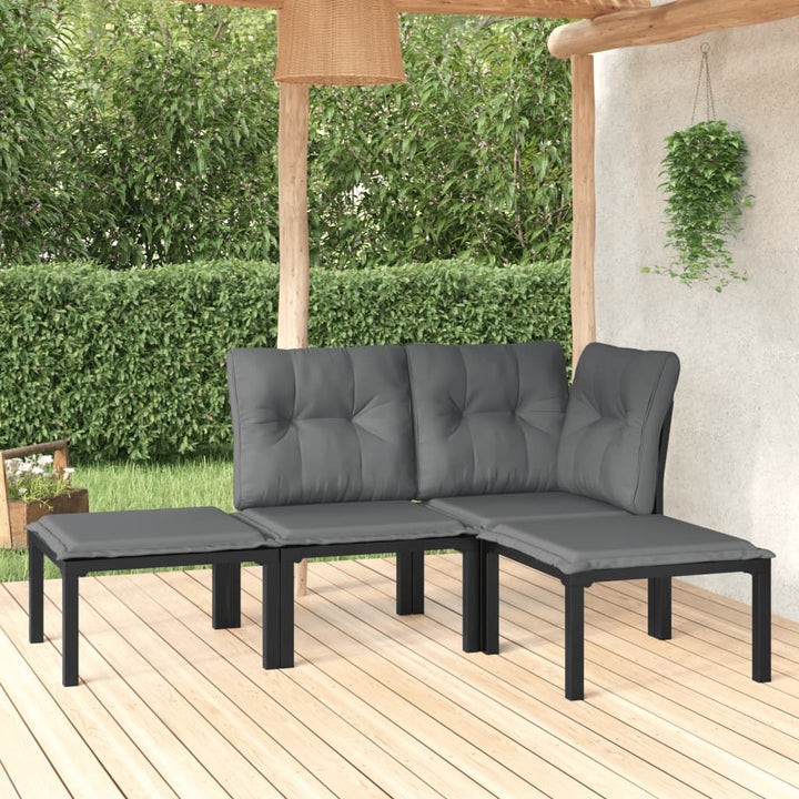 Set Mobilier De Grădină, 6 Piese, Negru Și Gri, Poliratan