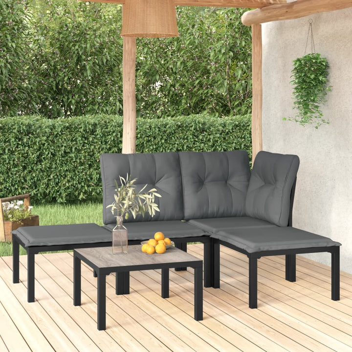 Set Mobilier De Grădină, 6 Piese, Negru Și Gri, Poliratan