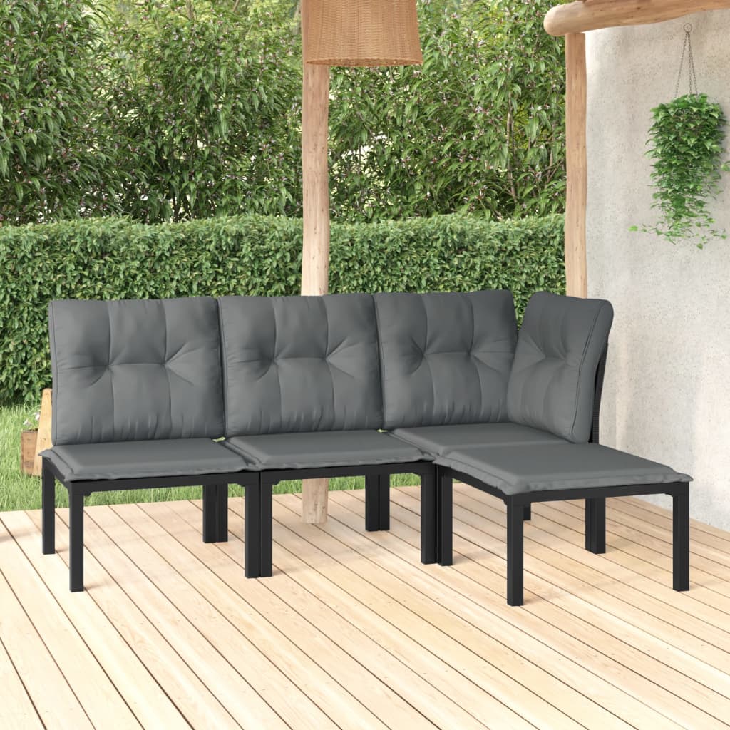 Set Mobilier De Grădină, 6 Piese, Negru Și Gri, Poliratan