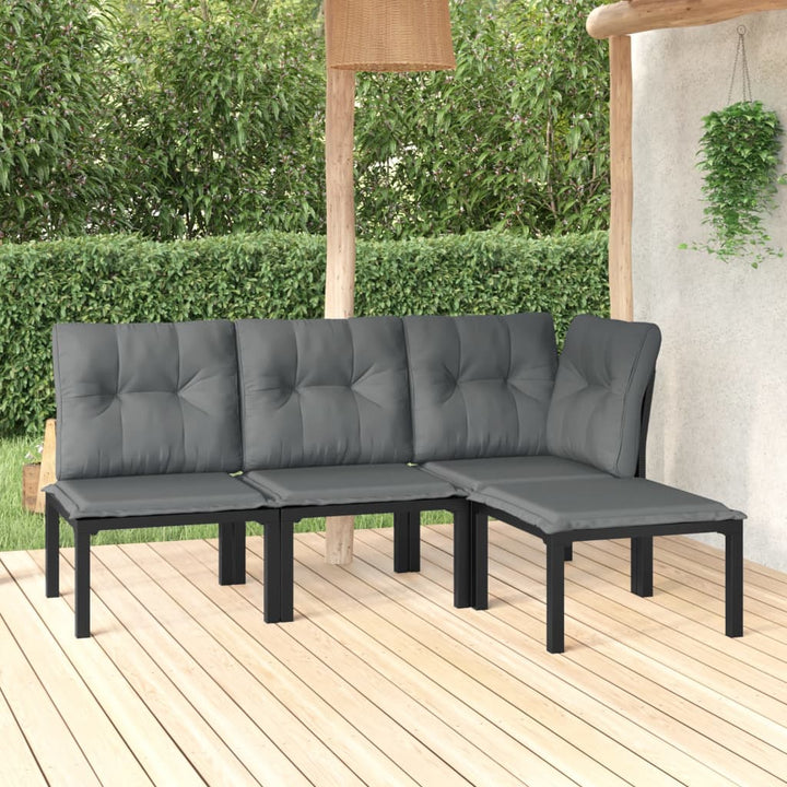 Set Mobilier De Grădină, 6 Piese, Negru Și Gri, Poliratan