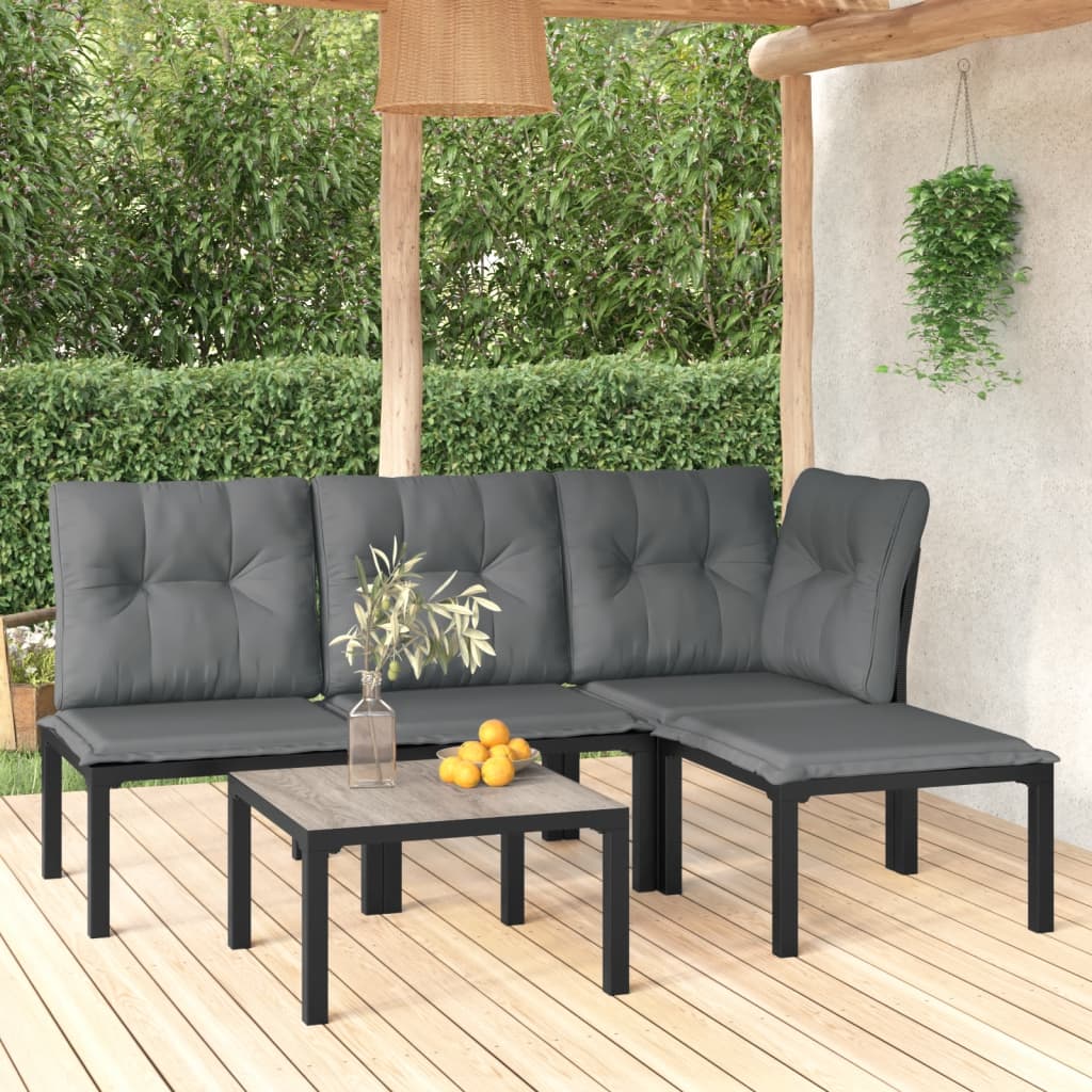 Set Mobilier De Grădină, 6 Piese, Negru Și Gri, Poliratan